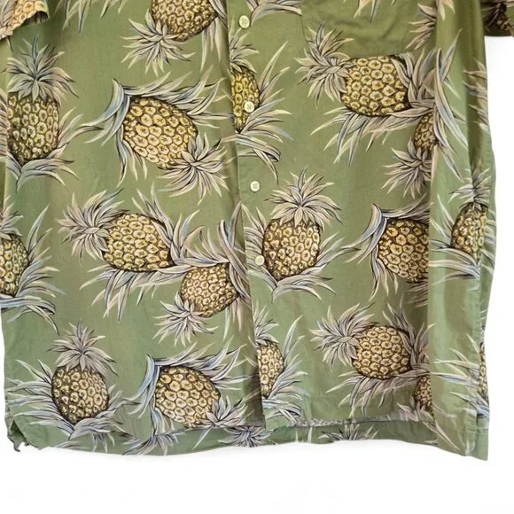 Chaps Ralph Lauren Mens Green Pineapple Print Hawaiian Short Sleeve Shirt Large - Picture 7 of 11